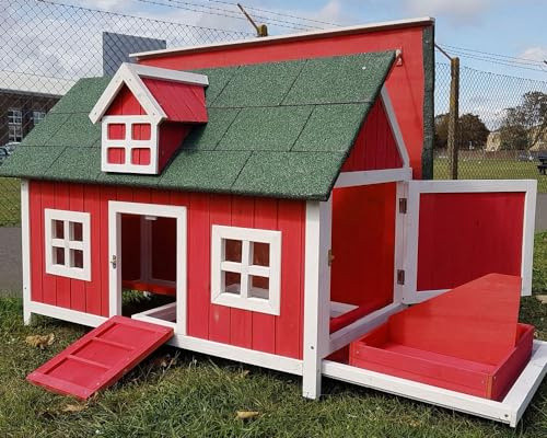 Eggshell Chicken Coops BARN RED Chicken Coop Hen House Ark Poultry Run Nest Box Rabbit Hutch Suitable For Up To 4 Birds