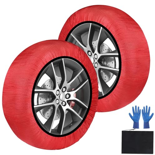 SWAWIS Cadenas Coche Nieve Textil EN16662-1 Homologado Cadenas Nieve Cadenas de Nieve para Coche Snow Sock Talla XL para R14 - R22 Resistente a la Abrasión y al Desgarro, 1 Par Rojo