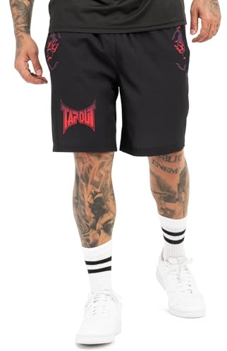 Tapout Funktionsshorts för män, normal passform, Taproot shorts, svart/röd/aubergine, XL, 940086, Svart/röd/aubergine, XL