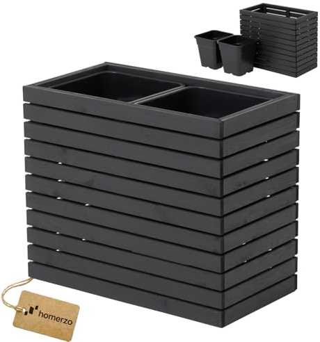 HOMERZO Pflanzkübel Holz – imprägniert wetterfest – mit herausnehmbarem Kunststoffeinsatz – Hochbeet Blumenkasten für Balkon Garten Terrasse (Horizontal-anthrazit 67x36 H55 cm)