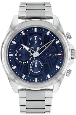 Tommy Hilfiger Multi Zifferblatt Quarz Uhr für Herren mit Silbernes Edelstahlarmband - 1710656