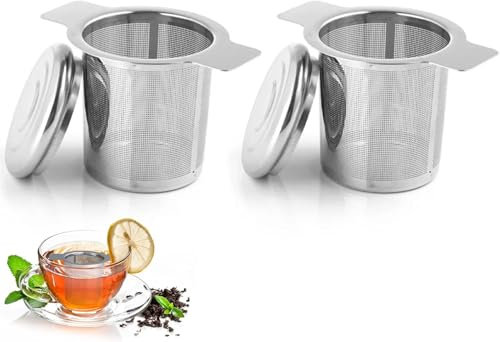 Strixorn 2PCS Infusore per tè Filtro da tè in Acciaio Inossidabile, Filtro Te Tazza Infusore, Filtro a Maglia Fine con Un Coperchio e Una Maniglia per tè Sfuso, Tisane, The Tazza Teiera Cucina