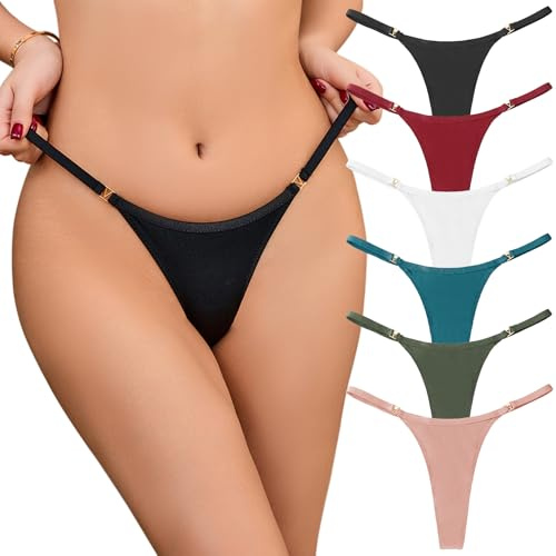 XI LIU 6 Pack G String Thongs for Women Sexy Low Underwear T Back thong Breathable Panties (US, Alpha, Large, Regular, Regular, multicolor)