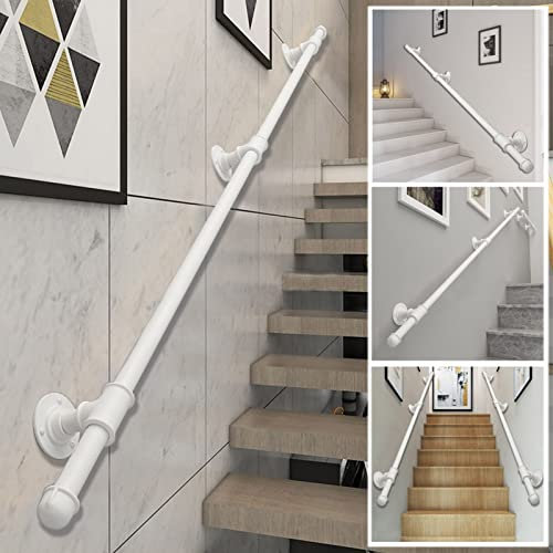 Kit de escalera para montar en la pared, barra de seguridad antideslizante con soporte de riel para pies, balaustrada blanca de 200 kg de capacidad, disponible en varias longitudes