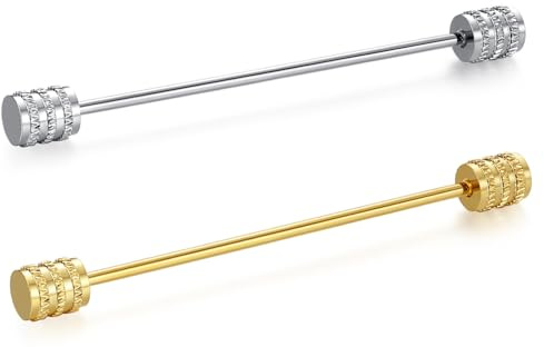 HONEY BEAR Cuadrada Clip Barra Pin 2 Piezas Set Accesorio de Camisa Clip Corbata Alfiler Cuello Broche de Traje con Caja,6.4cm (Columna, Plata + Oro)