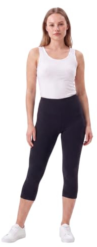COMEOR Women's 3/4 Leggings - Breathable Cotton High Waist Capri Pants, Short Sport Leggings, Cycling Shorts, Elastic Opaque Yoga Pants Sportswear, black, XXL