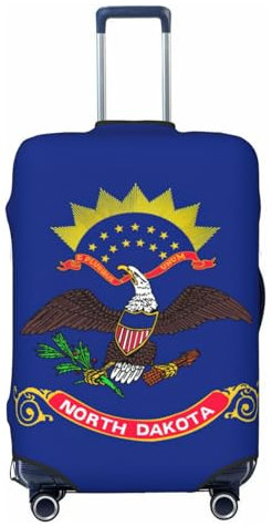 NBAGHPQ North Dakota State Flag Print Double Sided Elastic Protection Universal Suitcase Cover Unique Luggage Protector, Nero , M