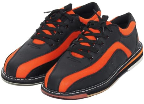 Chaussures De Bowling pour Hommes, Bas Casual Débutant Bowling Chaussures D'Entraînement Confortable Cuir Intérieur Extérieur Antidérapant Bols Baskets,Orange,43 EU