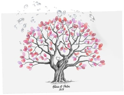 Generico Albero Impronte Tela,Libro degli Ospiti Decorativo - Decorazioni Casa Creativo Albero Impronte Matrimonio Tela Segnalibro