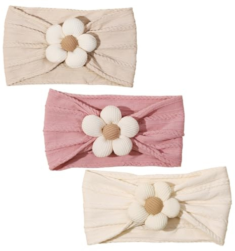 KEQAR 3 Pezzi Fasce Elastiche in Nylon Fatto a Mano per Bambine, Neonati, Bambini Piccoli, Ragazze