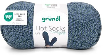 Gründl Wolle Hot Socks uni 100 4-fach - Sockenwolle für 1 Paar Socken - Sockengarn - Weich und hautfreundlich - 75% Schurwolle, 25% Polyamid - 1 Knäuel 100 g / 420 m - Nadelstärke 2,5-3 - blau-grün