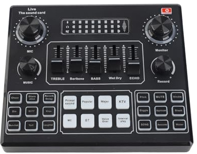 SEAFRONT Tarjeta de Sonido Inteligente y Kit de Micrófono, Micrófono de Suspensión de Acero ABS con Chip de Audio DSP, Admite Canto en Vivo y Monitoreo en Tiempo Real para Podcasters Streamers (BLACK)