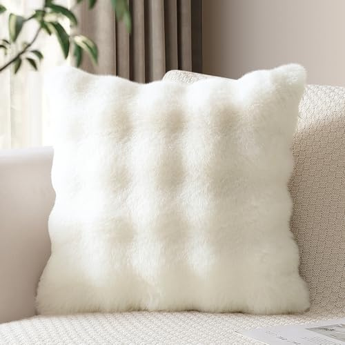 JOTOM Set di 1 federa per cuscino in peluche 60x60 cm, morbida, decorativa, copricuscino soffice in pelliccia sintetica per divano, sofà, camera da letto, cuscino 24x24 pollici (bianco crema)