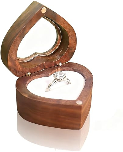 Wooden Ring Box with Magnetic Closure, Heart-Shaped Ring Holder(2.36*2.17in