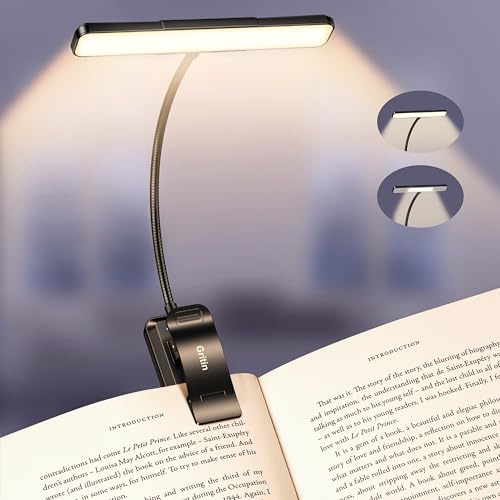 Gritin 2026 Gén.2 Lampe de Lecture, 32 LED Spectre Complet Liseuse Clip Protection des Yeux,5 Couleurs&5 Luminosités, Faisceau Large/Étroit Réglable,1500mAh Longue Durée Rechargeable pour Lire au Lit