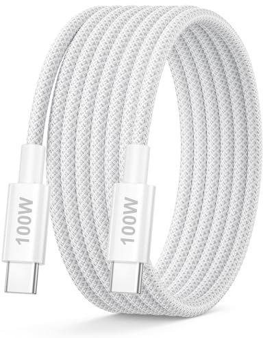 3M USB-C-kabel 100 W, snabbladdningskabel USB-C till USB-C, lång USB-C-kabel med snabbladdning och nylonflätning, kabel av typ C till typ C för iPhone 17/16, MacBook, Samsung Galaxy S25 och fler