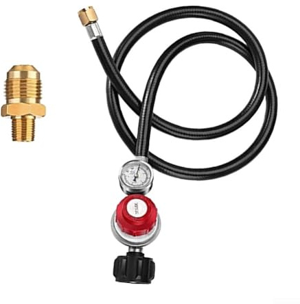 Regulador de propano ajustable de 0 a 30 PSI con manguera y manómetro de 4 pies, controlador de gas de alta presión para parrillas, hogueras, freidoras, para adaptador de tanque QCC1, pieza de