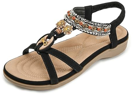 AFJYG Platta Sandaler Kvinnor Elegant Sommar Böhmen Strand Sandaler Bekväma Öppna Elastisk Casual Öppen Öppen Öppen Skor