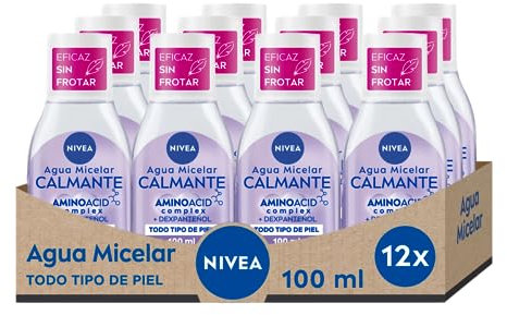 NIVEA Agua Micelar Calmante Mini - Desmaquillante Facial - Con Dexpantenol - Desmaquillador Ojos, Rostro y Labios - Limpia Sin Frotar - Hidrata - Calmante - Todo Tipo de Piel - Pack de 12 x 100 ml