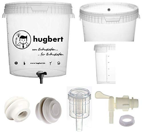HUGBERT Set 4, 30/33L, Gärbehälter mit Skala Ablaufhahn Gärungsrohr Dichtgummi