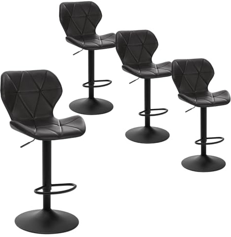 EUGAD 4X Barhocker Bistrohocker Designer Hocker Tresenhocker Retro höhenverstellbar und 360° drenbar mit Rückenlehne aus Kunstleder Metall Anthrazit, 0665BY-4