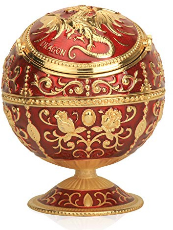 K COOL Pterosaur Windproof Ashtray with Flip Lid for Cigarette Metal Portable Smoking Tobacco Ashtray Indoor Outdoor, Handicrafts Rose Pattern Classy Gift for Women Men (Dark Red-Golden)