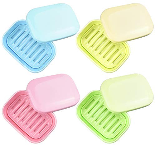 KLYNGTSK 4 PCS Boîte à Savon Plastique Couvercle Porte-Savon Portable 4 Couleurs 11.6×8.3×4.7cm Cuisine Lavabo Salle de Bain