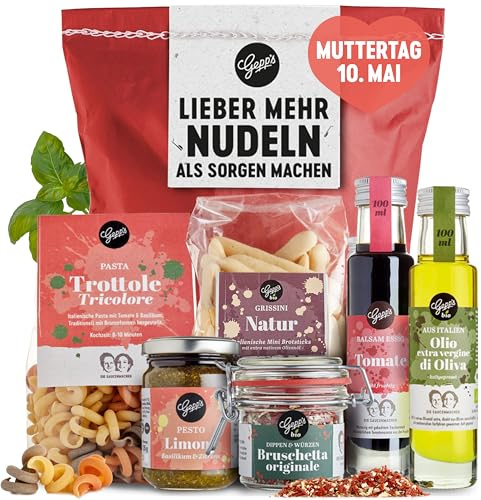 Gepp's Feinkost Wundertüte - Lieber mehr Nudeln als Sorgen machen I Geschenkidee zum Muttertag mit Delikatessen wie in Italien hergestellte Pasta, Pesto Limone, Bio Bruschetta Dip