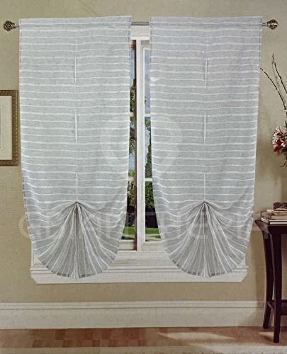 GBiancheria Coppia Tende a Pacchetto Regolabili a Vetro NAUSICA per Finestra 70x150cm e Portafinestra 70x240cm pronte da appendere (Grigio, 70x150)