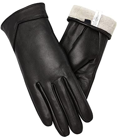 vislivin Touchscreen Handschuhe Damen Winter Lederhandschuhe Warme Leder SMS Handschuhe Schwarz XL