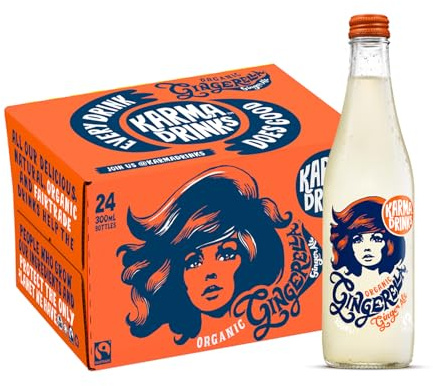 Karma Drinks Gingerella Ginger Ale (24 x 300ml Bottles), Natural Ingredients, Fairtrade, Gluten Free, Vegan Friendly, Delicious Soft Drink, Carbonated Fizzy Drink, Organic, No GMO