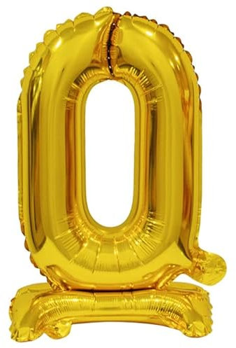 NEU Folienballon Geburtstagszahl Luft & Helium Mini Zahl 0 mit Standfuß Gold, ca. 38 cm