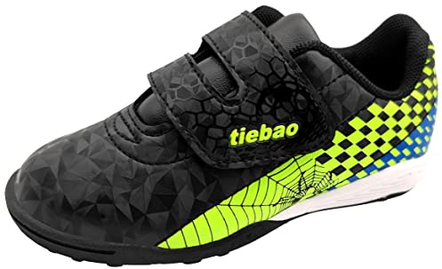 tiebaoGanar Unisex-barn fotbollsskor grässkor sport utomhus fasta marksneakers fotbollsskor pojkar flickor krok och ögla (småbarn/litet barn/stort barn), Svart, 24.5 EU