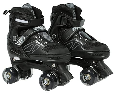 XUANYU Rollschuhe, klassische Quad-Skate-Skates für Mädchen und Jungen, ohne Leuchtrollen, bequem und atmungsaktiv, Rollschuhe für Anfänger, Schwarz, S (27 bis 32)