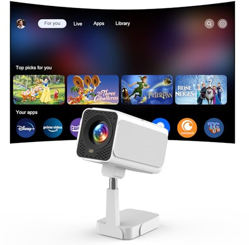 Inbyggd 1080P-projektor med 5G WiFi Bluetooth (med stativ), 4K hemprojektor som stöds, bärbar utomhusprojektor med max 300 tums skärm, filmprojektor kompatibel med TV-stick, HDMI, telefon