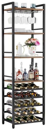LITTLE TREE Weinregal aus Metall für 7-30 Flaschen, Wein, Flaschenregal, Kellerregal, Regale, freistehendes Weinständer für Küche, Bar, Schwarz und braun