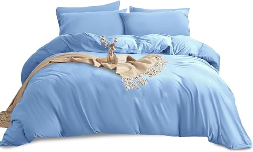 Yorkshire Bedding Super King Size Duvet Set - Soft & Breathable Brushed Microfibre Plain Duvet Cover with Pillow cases - Button Closure Quilt Cover Bed Set - Light Blue