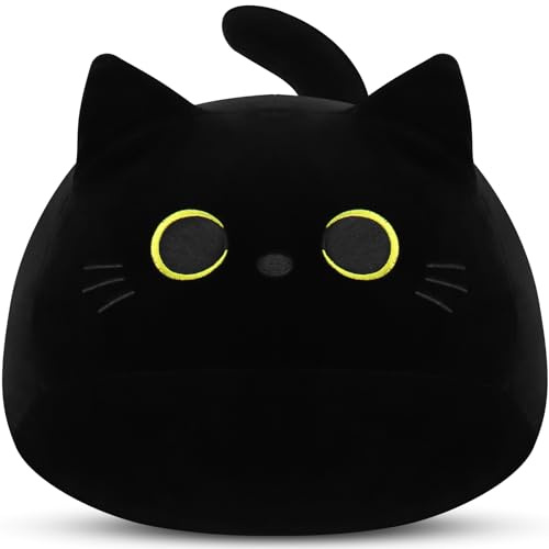 18.9 inch Giant Black Cat Plush Pillow Kawaii Plush Kitten Soft Toy, Comfortable Stuffed Animal Hugging Pillow Cute Stuffed Cat Doll Plush Black Cat Cushion, Cuddly Toy for Kids Birthday Christmas
