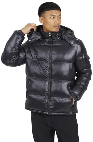 BRAVE SOUL Mens Black Puffer Jacket with Quilted Design, Zipper Pockets, and Full Zip Jacket for Men UK, Size- Medium
