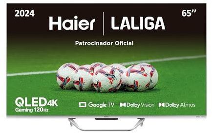 Haier QLED 4K UHD H65Q800UX - 65, Smart TV, Google TV, Dolby Atmos y Dolby Vision, HDR 10, Smart Remote Control, Google Assistant, Bluetooth 5.1, DBX TV, HDMI 2.1 x 4, Sin Marcos, 2023
