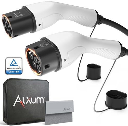Alxum Typ 2 Ladekabel 11kw & 16A-für Hybrid & Elektroauto-3 Phasig 5 Meter Typ 2 auf Typ 2 Auto Ladekabel mit Tasche und Mikrofasertuch,IP55 Wasserdicht Typ 2 auf Typ 2 EV Ladekabel