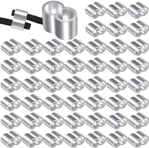 Furuising 50 Pezzi Manicotti in Alluminio per Cavo, 8mm Morsetti per Funi, Ghiere per Cavo Funi Catene per Cani