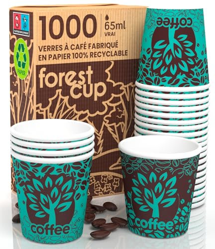 1000 Gobelets en Papier à Café 65ml Blue Forest Verres écologiques Biodégradables Jetables Petits à emporter Boissons Chaudes