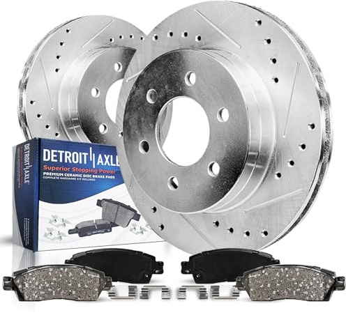 Detroit Axle - Rear Brake Kit for GMC Silverado Sierra 1500 Yukon XL Chevy Tahoe Suburban Cadillac Escalade ESV, Drilled Slotted Disc Brake Rotors Ceramic Brakes Pads Replacement : 13.58 inch Rotor