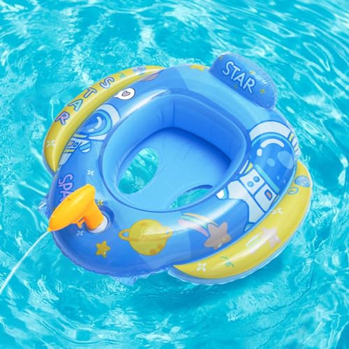 Balakaka Bouée de Natation pour Bébé 70×75 cm, Bouée Bébé avec Siège de Sécurité & Pistolet à Eau, Anneau de Natation Gonflab pour Enfants de 1-5 Ans,Bleu