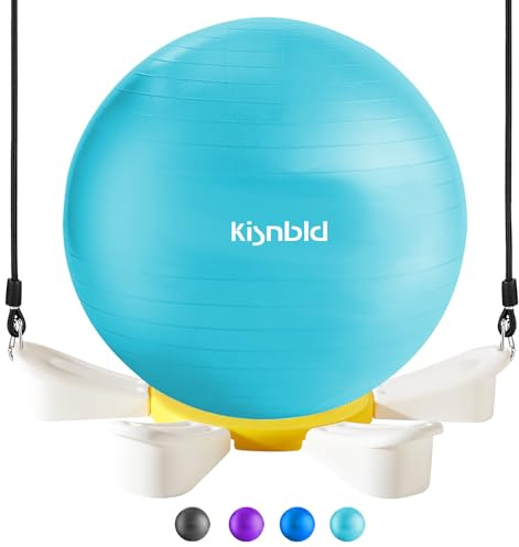 kisnbld Exercise Ball, Daisy Shaped Yoga Ball Base with Resistance Bands for Stability, Yoga, Balance & Preganancy, Anti-Burst Ball Chair for Office, Home & Gym(65cm/22in)