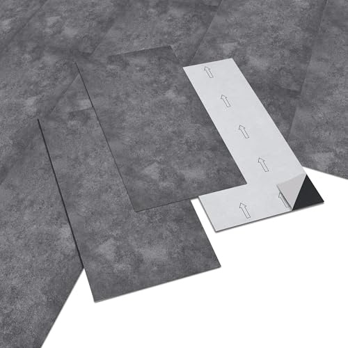 INMOZATA 5,04㎡ PVC Bodenbelag Selbstklebend Click Vinylboden Rutschfest Wasserfest Vinyl Bodenbelag Selbstklebend für Schlafzimmer Küche Wohnzimmer 28 Fliesen, 30cm x 60cm, Dicke 2 mm-Dunkelgrau Beton