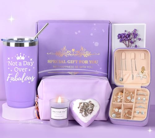 GEEKEO Cadeaux originaux d'anniversaire pour femme Tasse isotherme, bougie parfumée et boîte à bijoux de voyage Cadeaux pour amie, maman, épouse Cadeau de Noël et Saint-Valentin