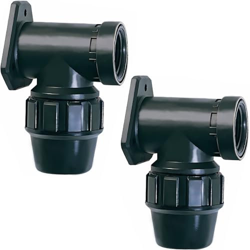 2 Piezas Racor Ø 25 mm x 3/4″ de Codo 90° con Soporte de Pared y Rosca Hembra Reforzada con Anillo de Acero Galvanizado de Polipropileno PP para Conectar Tubo Polietileno PE - MONTERAL