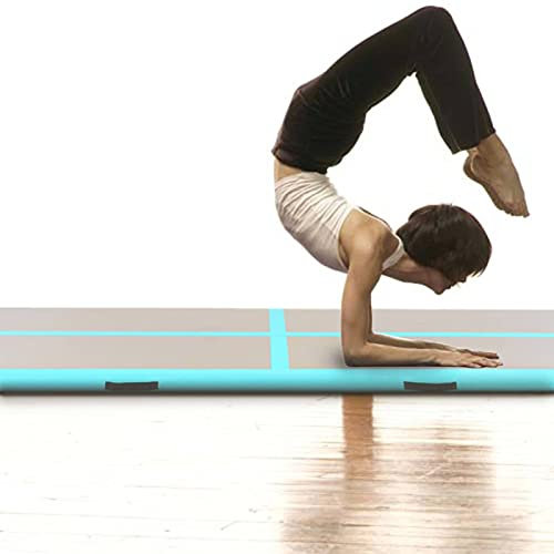 Brokky Inflatable Gymnastics Mat with Pump 400x100x10 cm PVC Green-inflatable Gymnastics Tumble Track Gym Mat for Home Use,Training,Cheerleading,Yoga,Water Fun